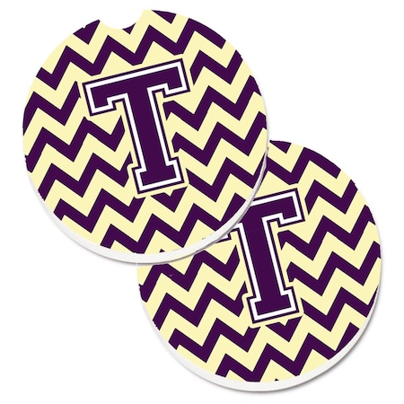 Carolines Treasures Letter T Chevron Purple and Gold Set of 2 Cup Holder Car Coaster CJ1058-TCARC